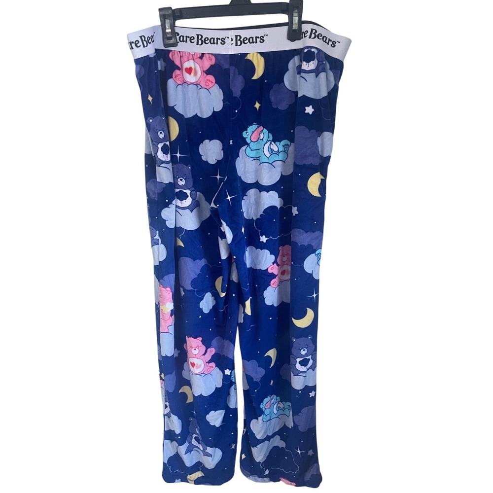 Care Bears Velour Pajama Pants Pockets Womens Size L Blue Clouds Moon Stars Cozy - Picture 2 of 9